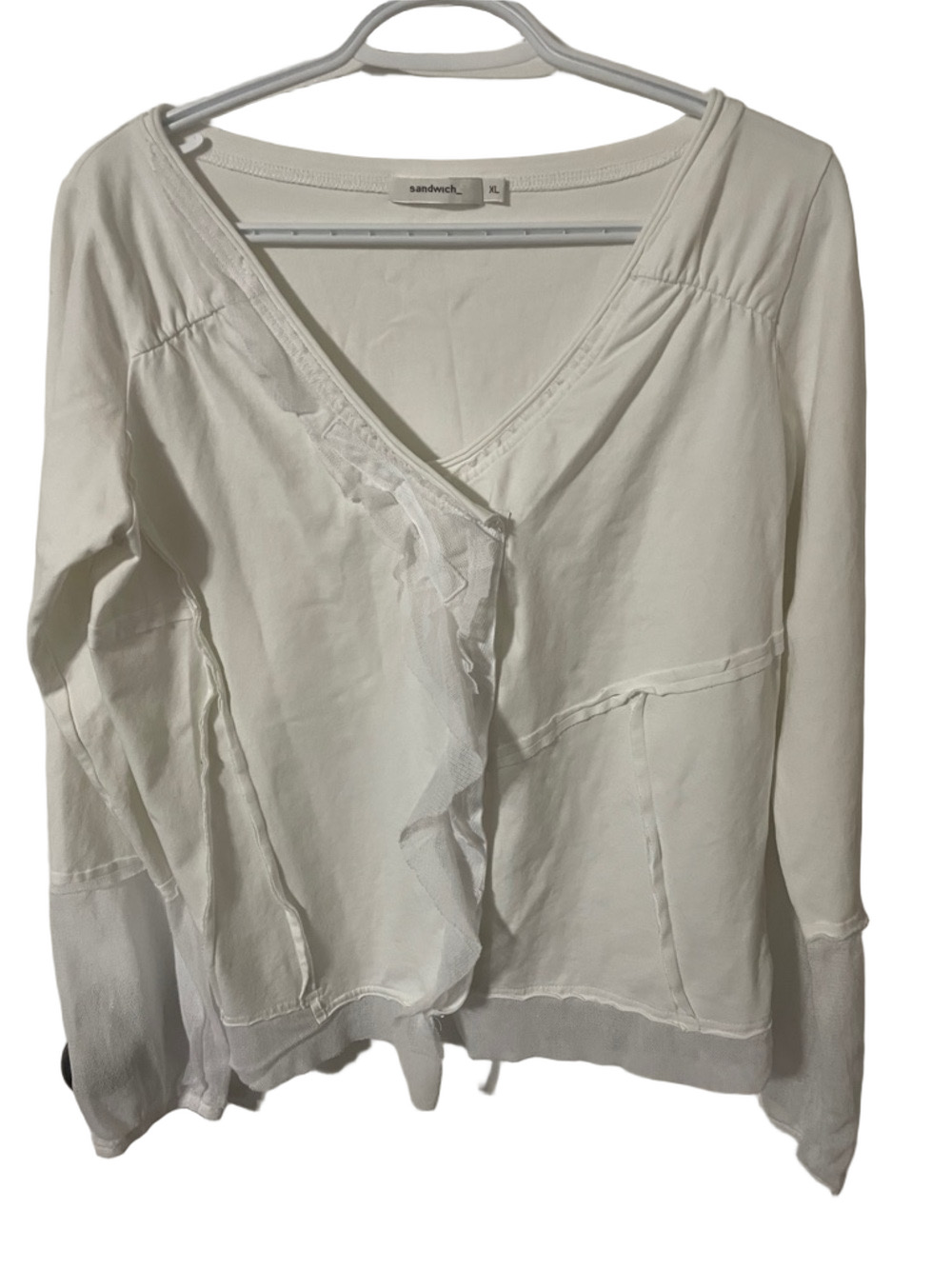 Sandwich White Long Sleeve Top with Soft Tulle Details Size XL